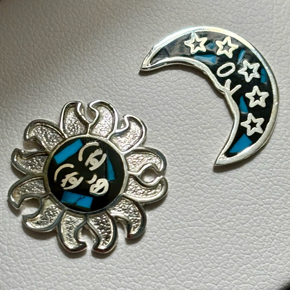 BLING : Enamel Starry Sky Moon & Sun Silver Earring Set
